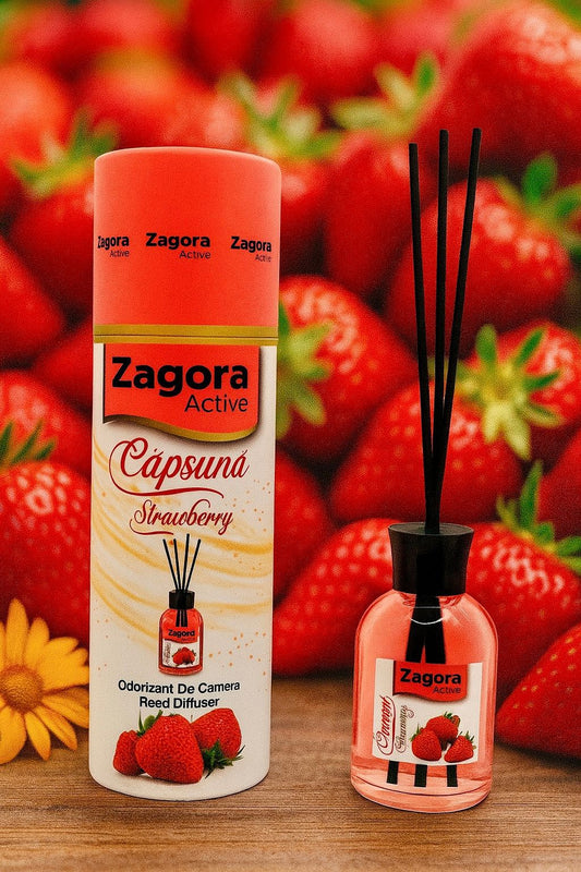 Zagora Active Căpșună Reed Diffuser – Odorizant de Cameră cu Bețișoare – Silindir – 100ml