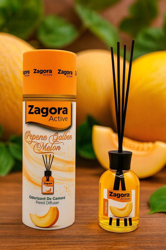 Zagora Active Pepene Galben (Melon) Reed Diffuser – Odorizant de Cameră cu Bețișoare – Silindir – 100ml